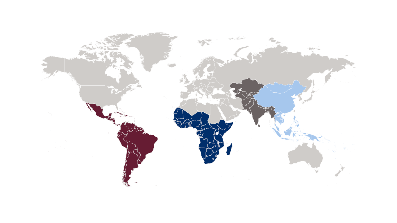 World map highlighting regional investments